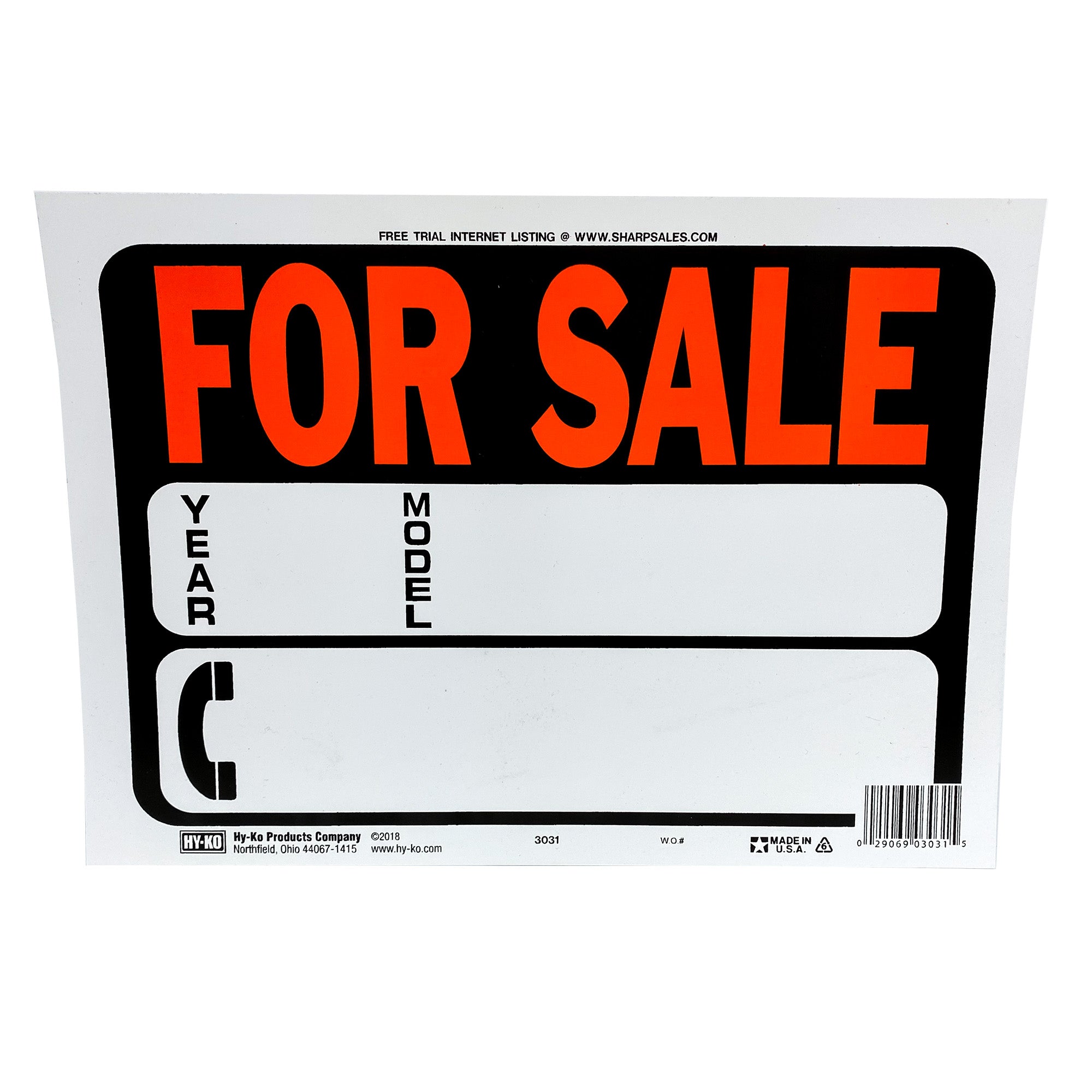 HY-KO Auto for Sale Sign 8.5" x 12"