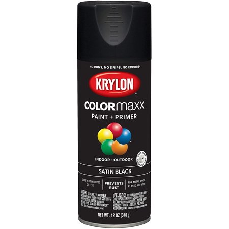 Krylon Colormaxx Satin Black Paint Primer, 12 Oz