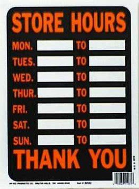 HY-KO Store Hours Sign 9" x 12", Pack of 10