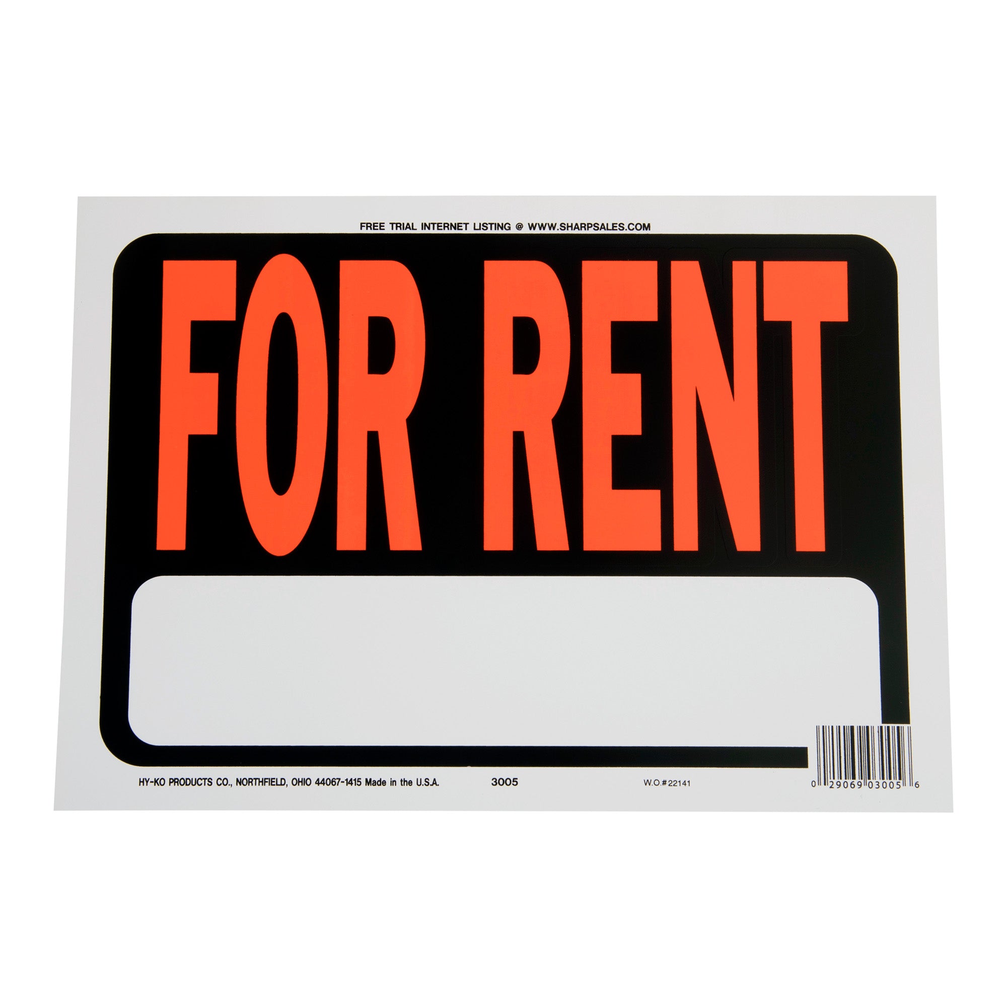 HY-KO For Rent Sign 8.5" x 12"