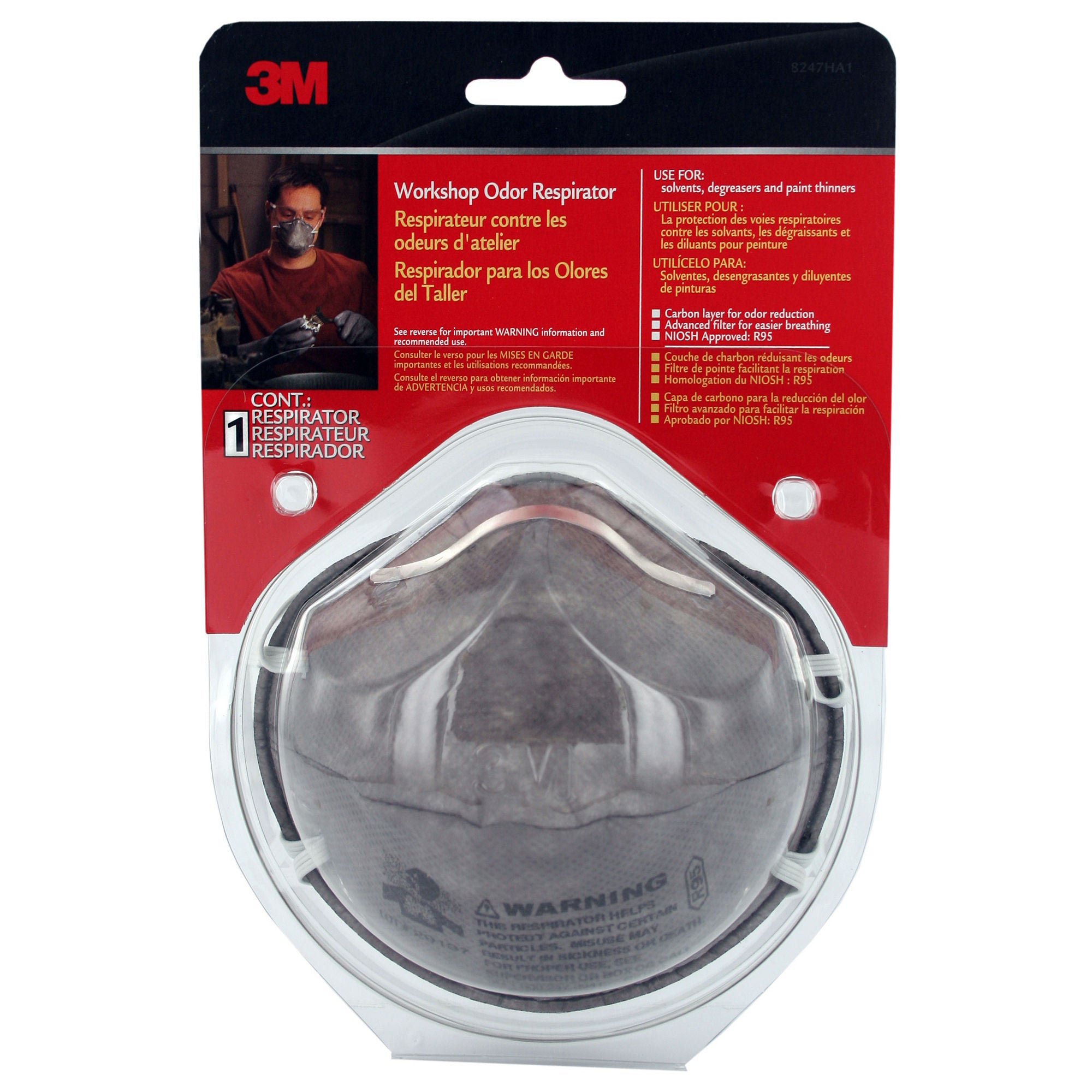 3M R95 Workshop Odor Respirator, Gray, 2.50x5.88x9.00"