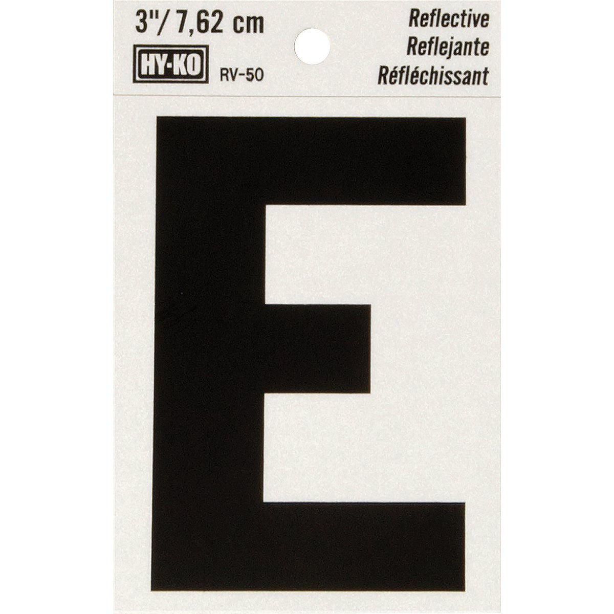 Hy-Ko Reflective Adhesive Address Letter E, 3 Inch Black Silver