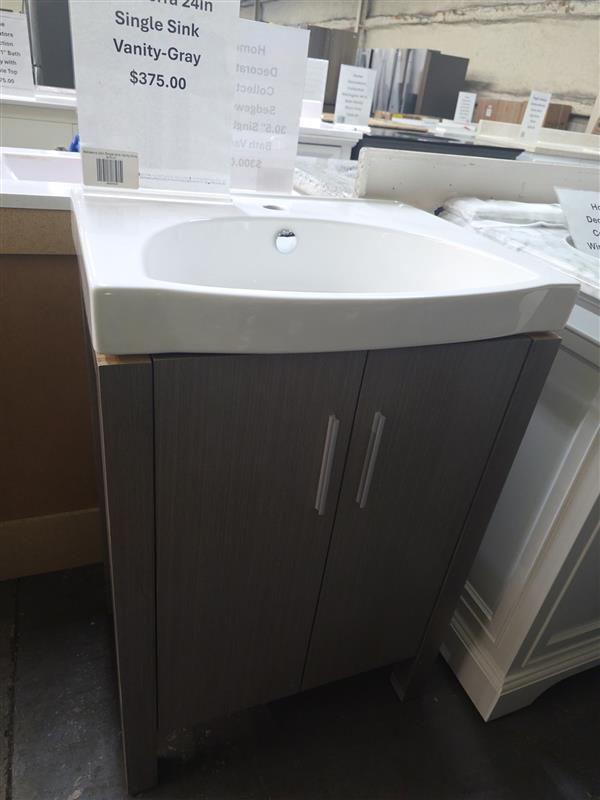 Bellaterra Home 24 in. Light Gray Single Sink Bathroom Vanity with Ceramic Top
