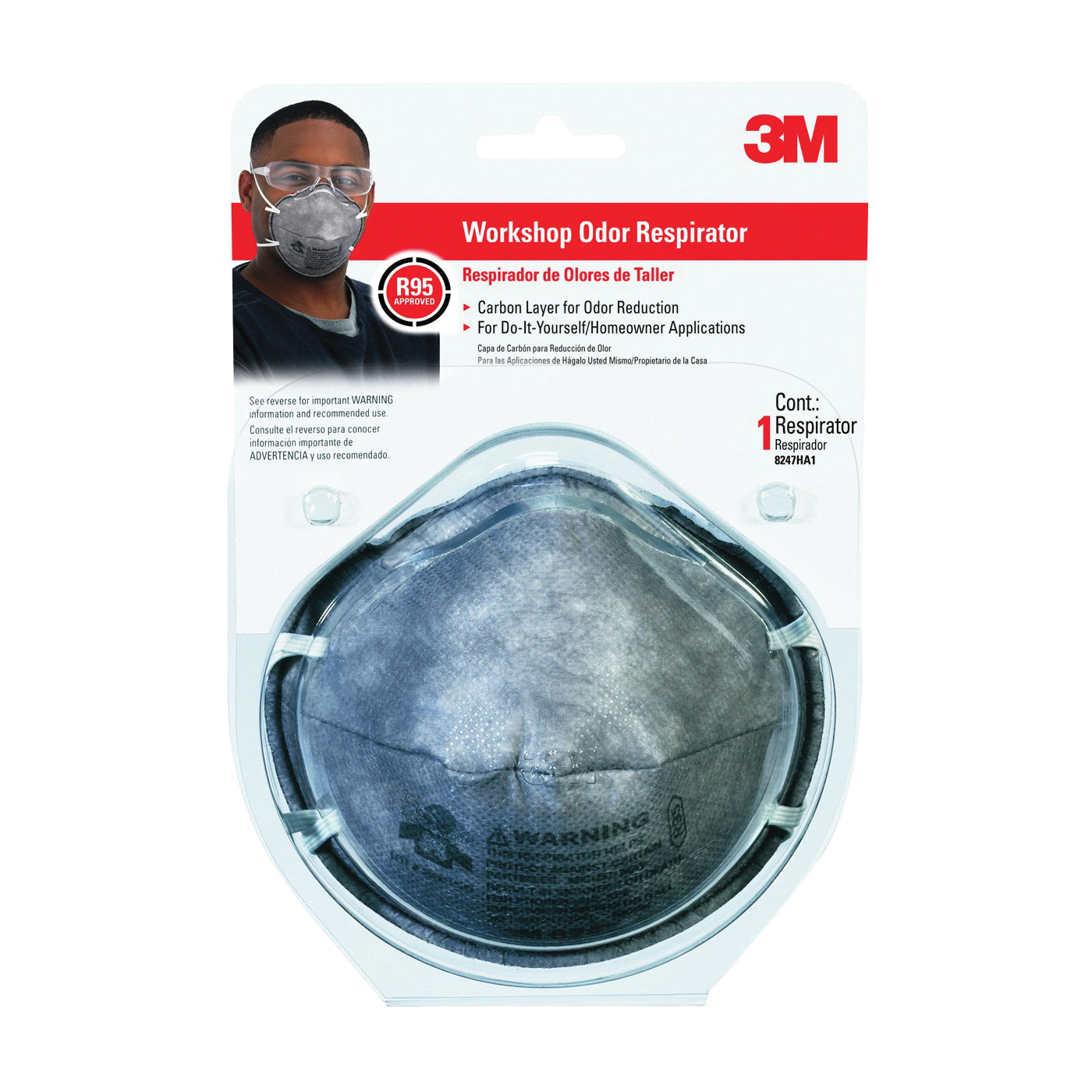 3M R95 Workshop Odor Respirator, Gray, 2.50x5.88x9.00"