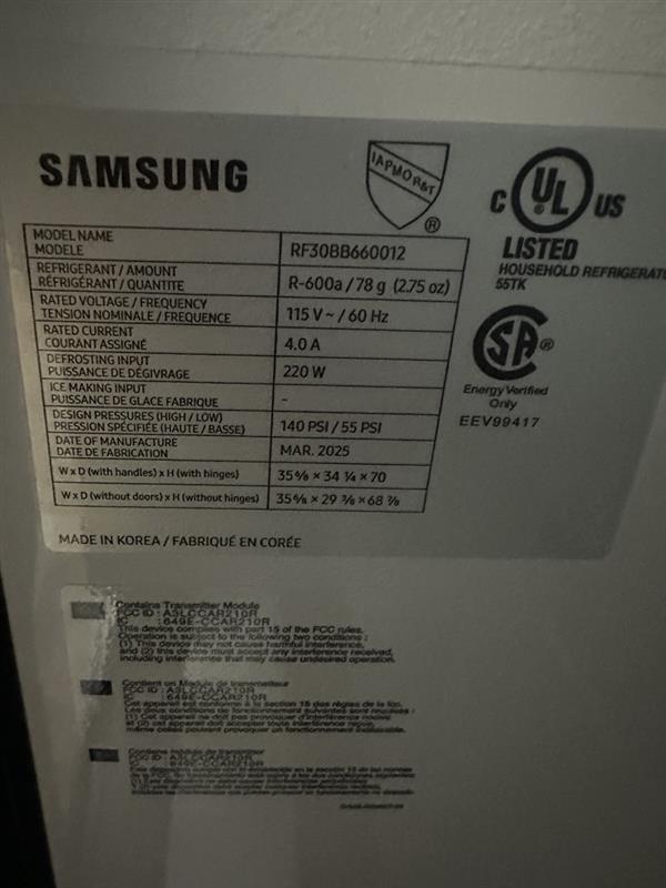 Samsung Bespoke 3 Door French-Door 30cu ft White