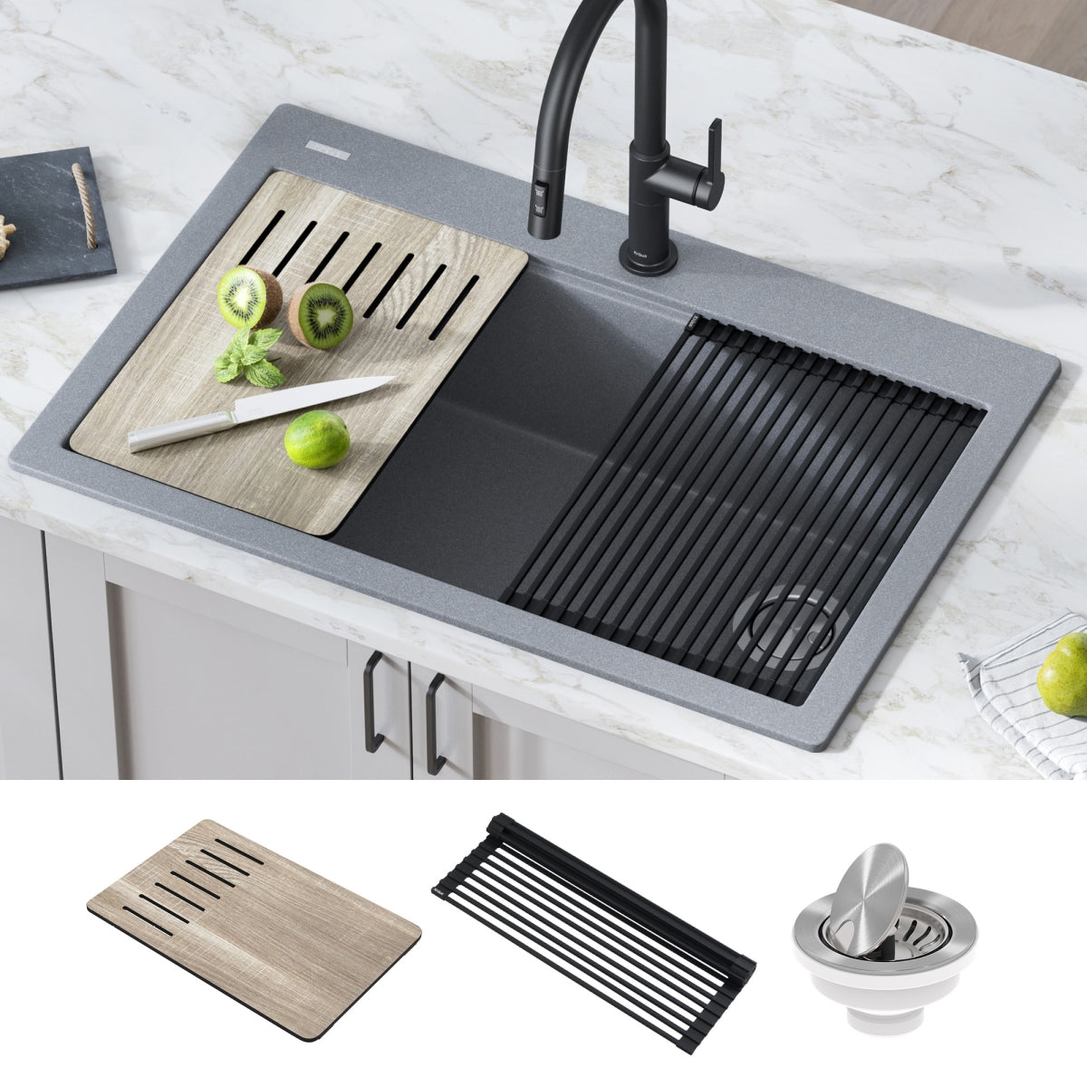 Kraus Bellucci 33" Granite Composite Kitchen Sink, Metallic Grey
