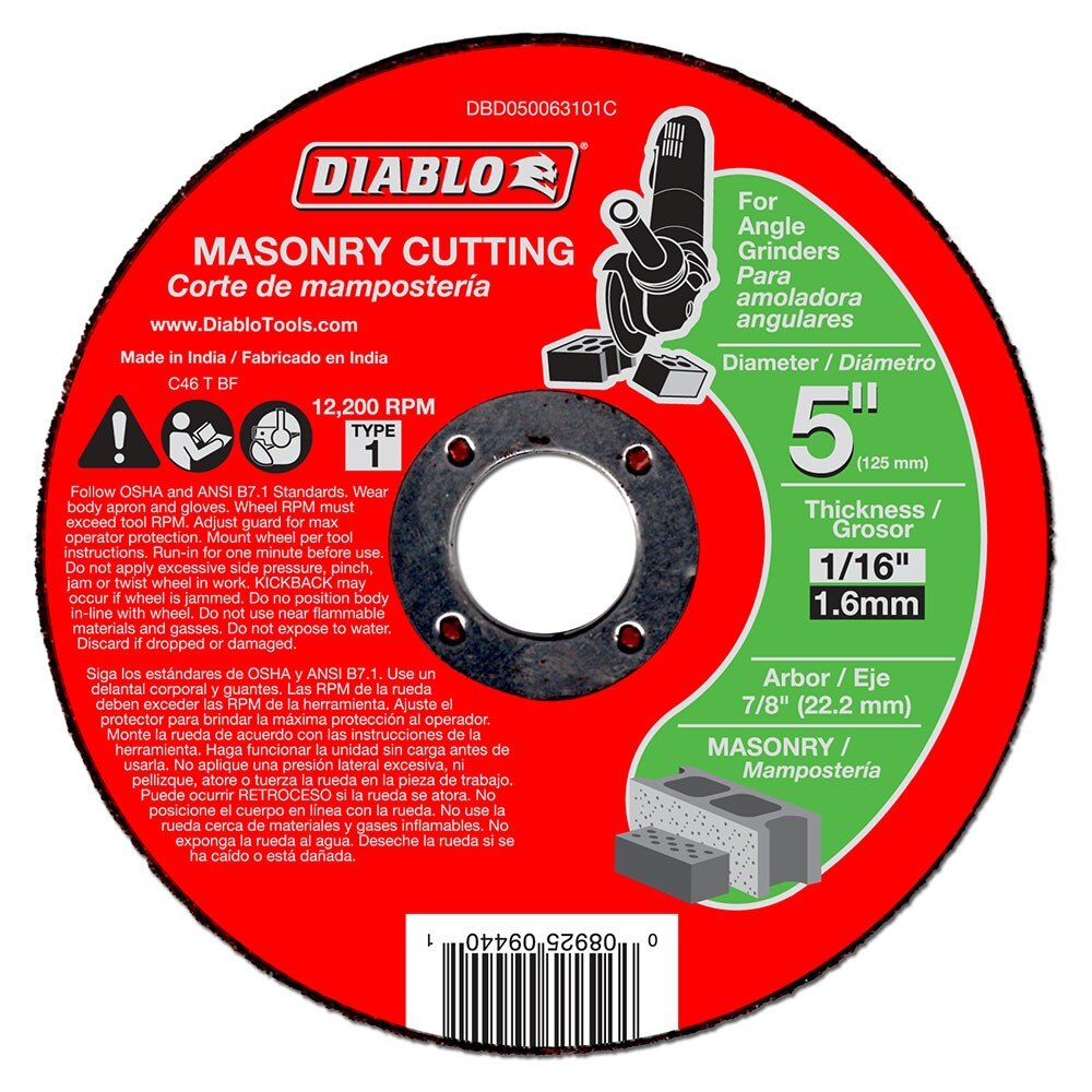 Diablo 5 in. Masonry Cut-Off Disc, Silicon Carbide, 7/8 in.