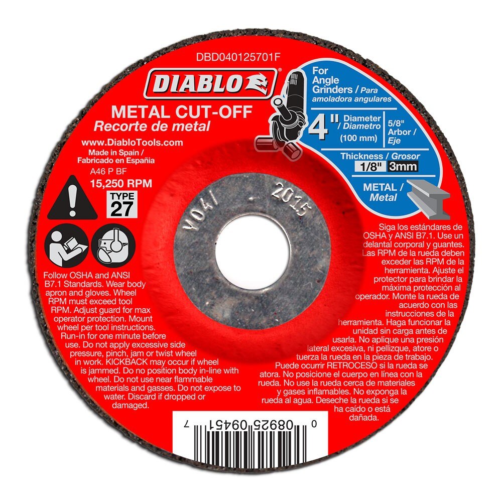 Diablo 4 in. Metal Cut-Off Disc, Aluminum Oxide, 5/8 in.