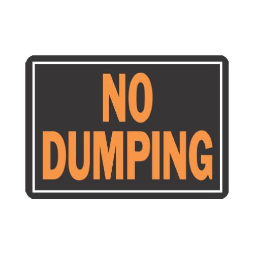 HY-KO Hy-Glo No Dumping Sign, Fluorescent Orange, Black Background