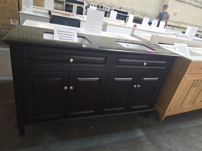 Bellaterra Home Dark mahogany 2 Sink Vanity + Black Granite Top