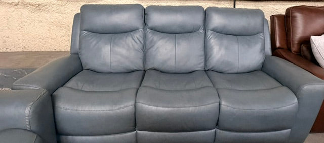 Mindanao Dual Power Leather Reclining Sofa- Steel {Used}