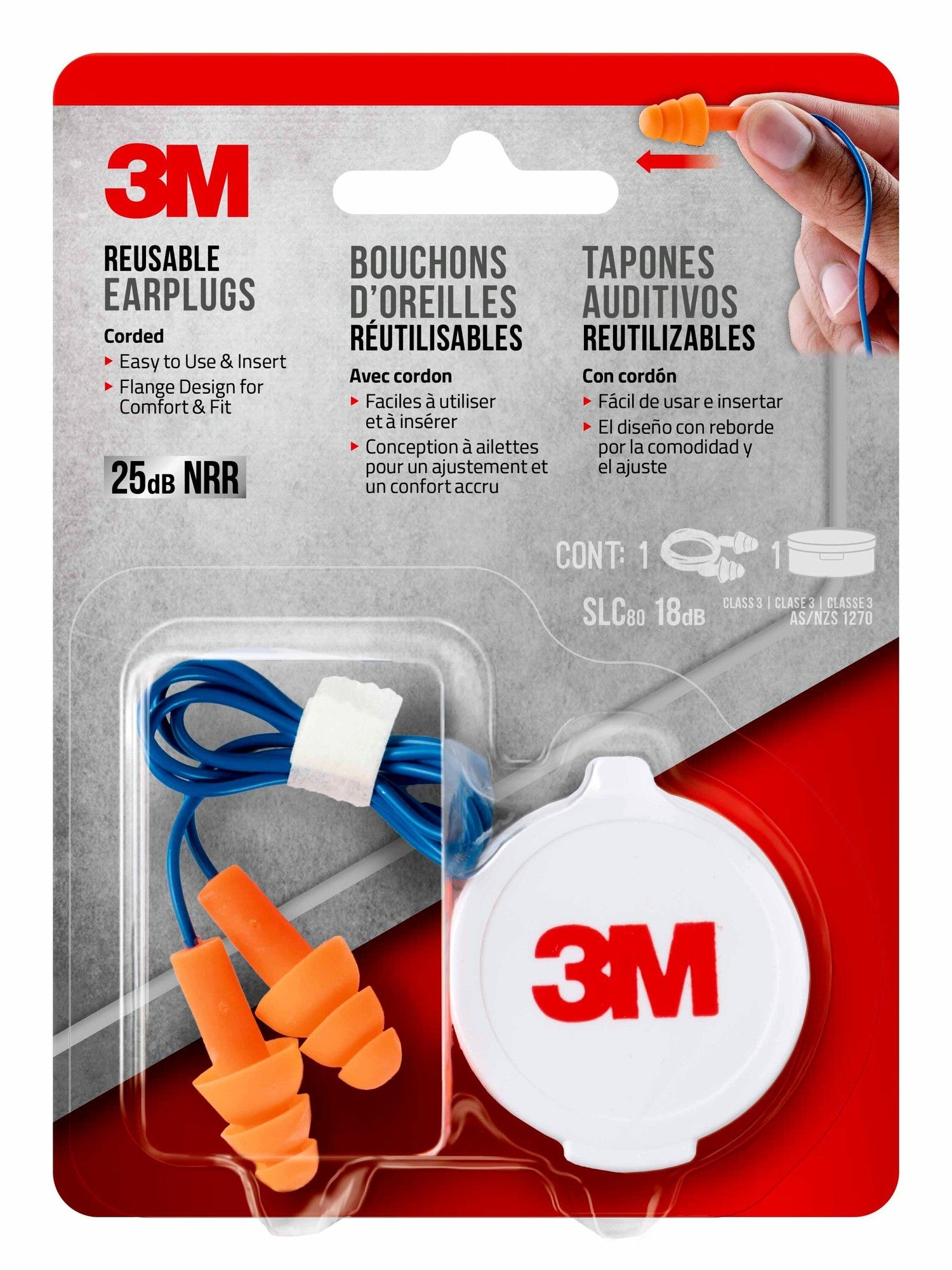 3M PVC Earplugs 25 DB Blue/Orange Size 3