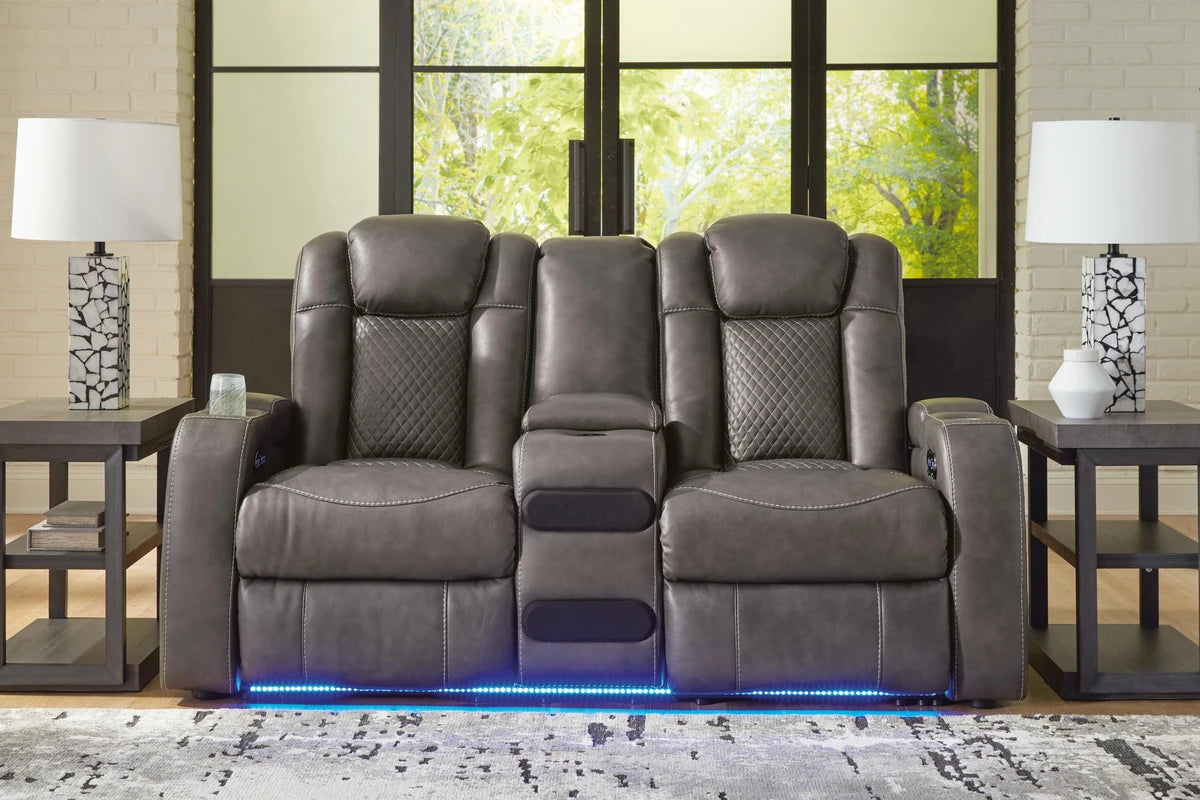 Fyne-Dyme Dual Power Reclining Loveseat with Audio Console
