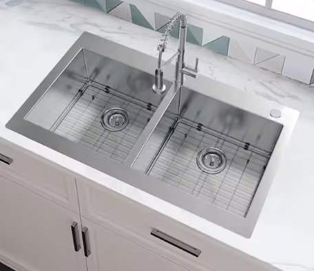 Glacier Bay All-in-One Apron Mount 16G Stainless Steel 36" Double Bowl Kitchen Workstation Sink with Faucet ion Brushed Finish