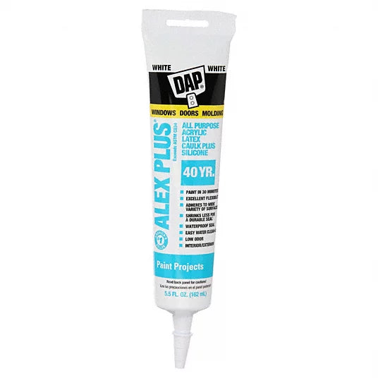 DAP Alex Plus Acrylic Latex Caulk Plus Silicone (White, 5.5 fl oz Squeeze Tube)