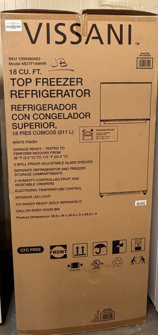 18 CU FT Top Freezer Refrigerator in White