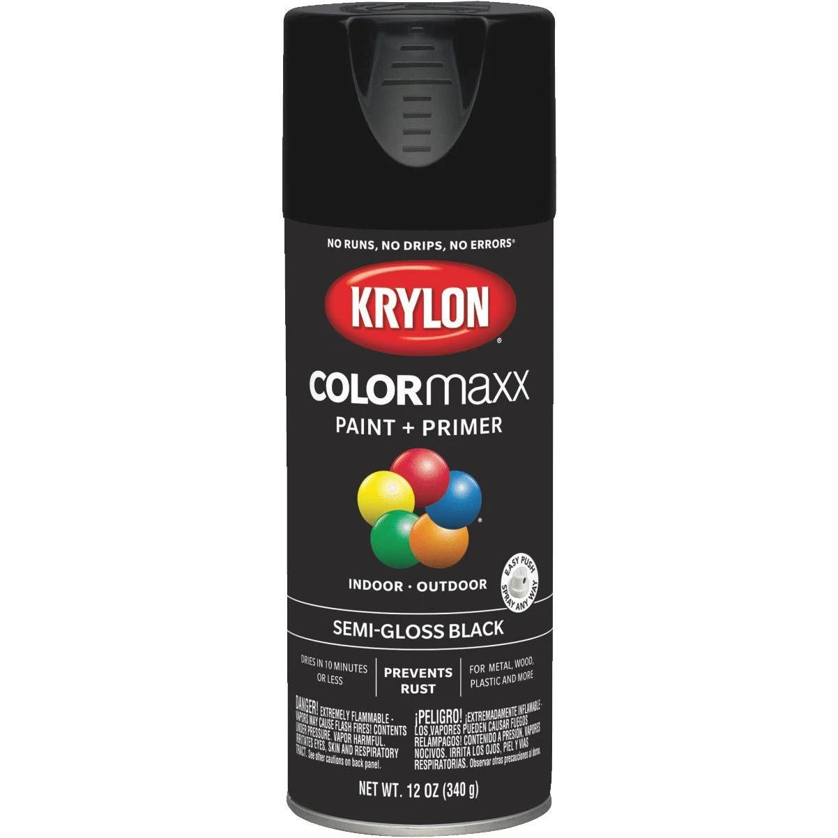 Krylon Colormaxx SemiGloss Black Paint Primer, 12 Oz