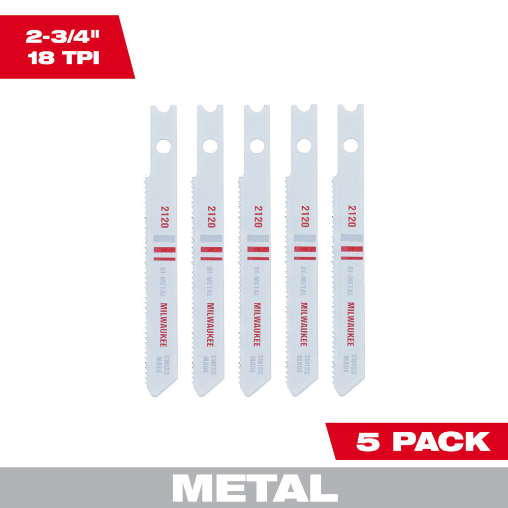 Milwaukee 2-3/4" 18TPI Jig Saw Blades, 5 Pack for Metal