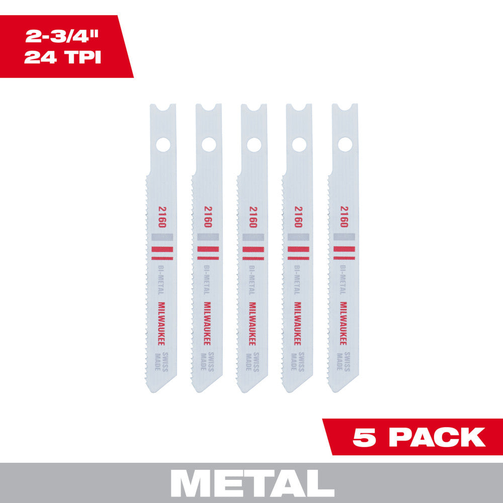 Milwaukee 2-3/4" 24TPI Bi-Metal Jig Saw Blades, Pack of 5