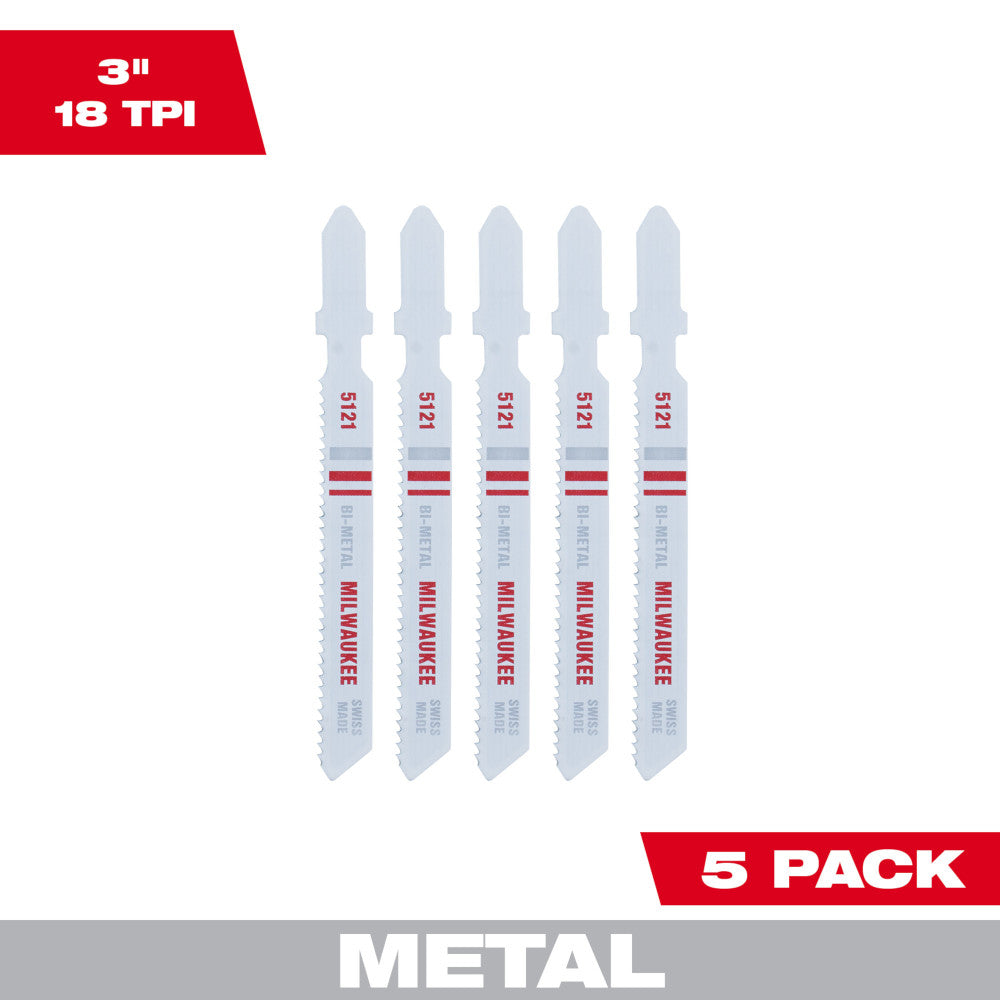 Milwaukee 3" Metal Cutting Jig Saw Blades, 5 Pack