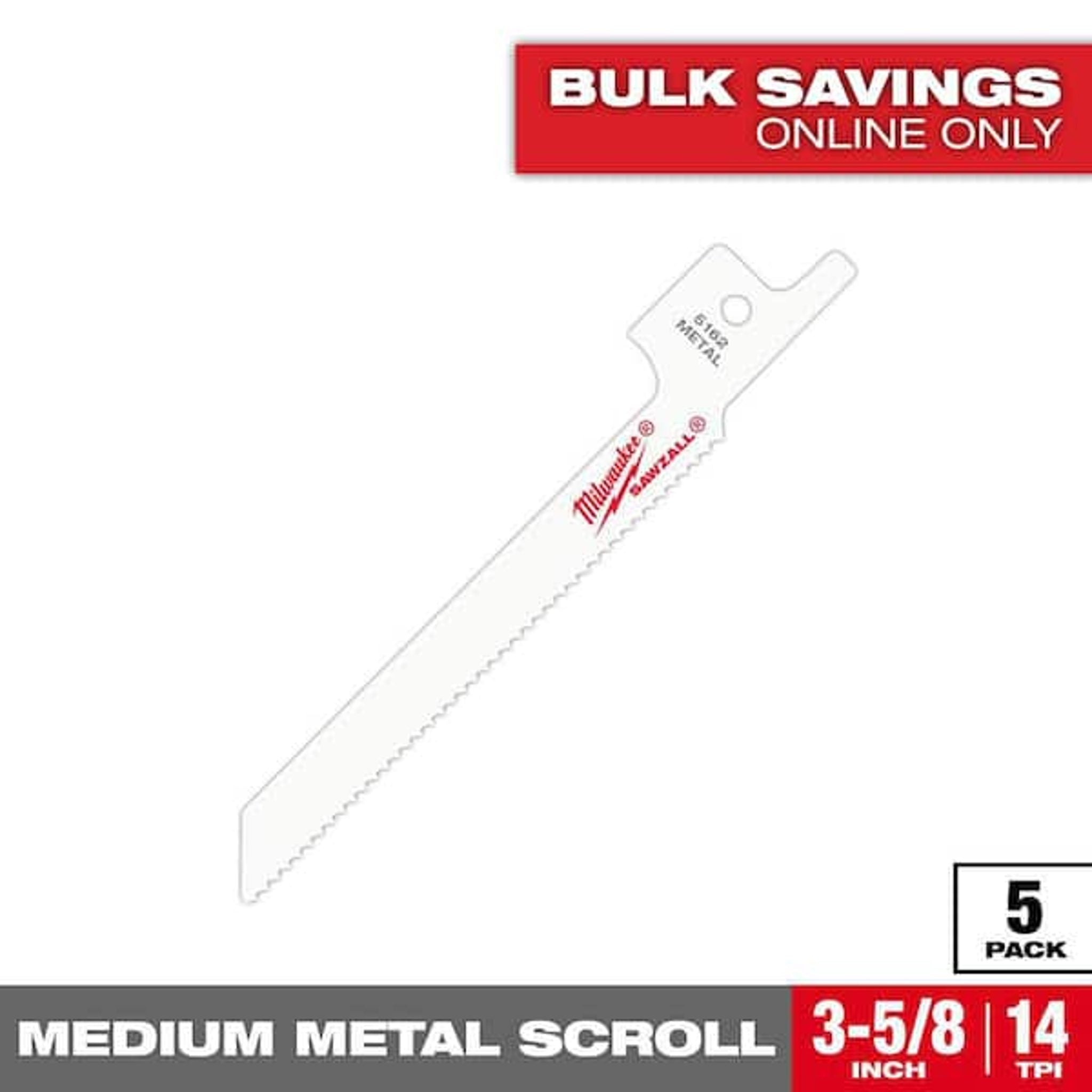 Milwaukee 14TPI 3" Metal Cutting Jig Saw Blades, 5 Pack