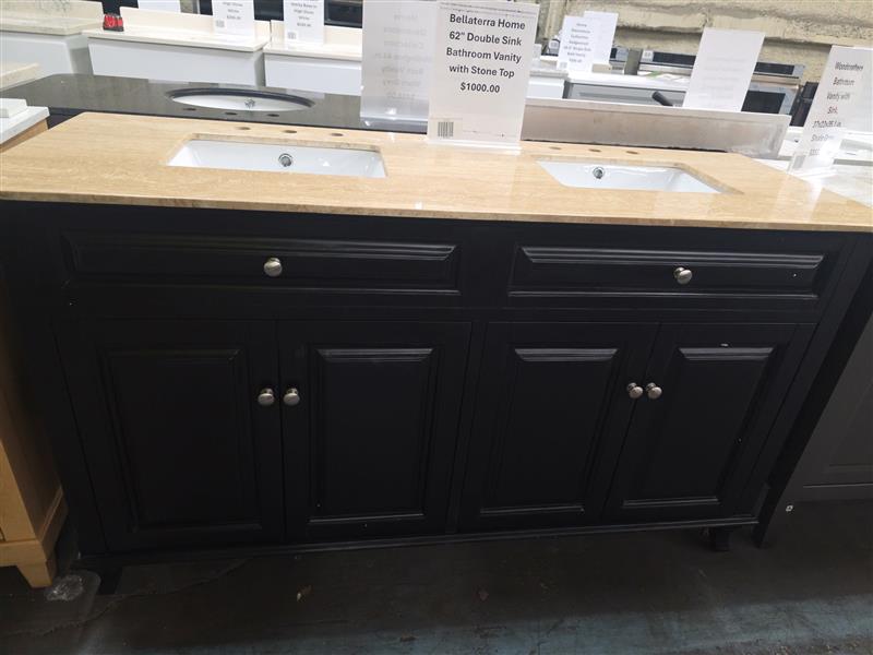 Bellaterra Home 62" Double Sink Bathroom Vanity with Stone Top