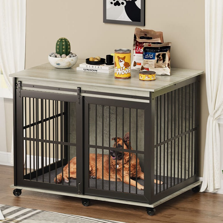 43.7" Sliding Door Dog Crate Furniture with Mat - Grey