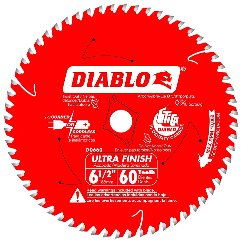 DIABLO 6-1/2 in. Carbide Saw Blade 60 Teeth Pack of 10
