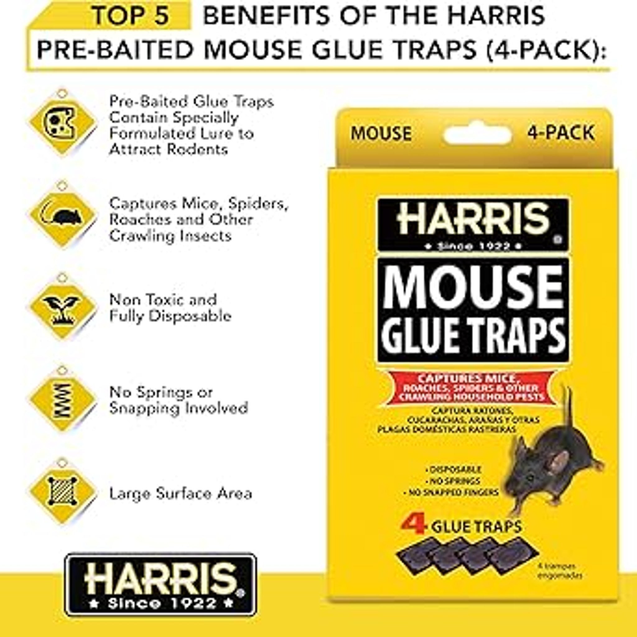 HARRIS HMG-4 Pre-Baited Mouse Glue Traps, Pack of 4