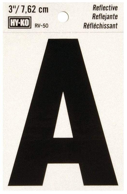 Hy-Ko Reflective Black Vinyl Adhesive Address Letter A, 3-in