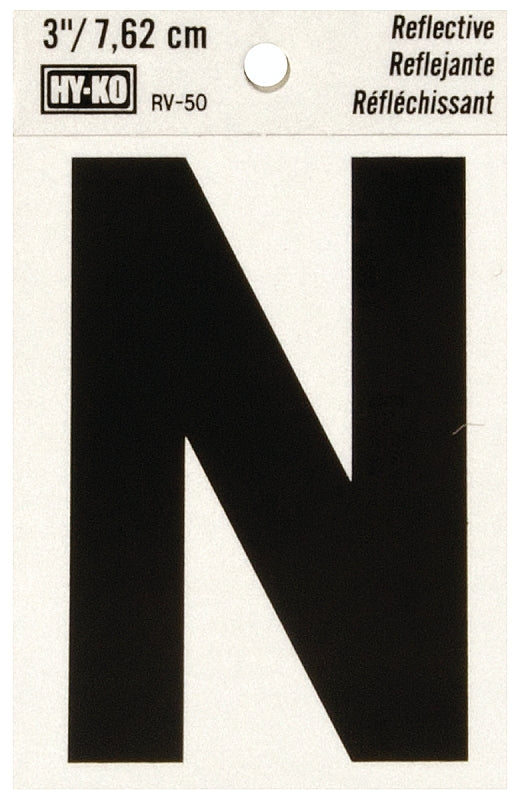 Hy-Ko Reflective Black/Silver Vinyl Adhesive Address Letter N, 3-in