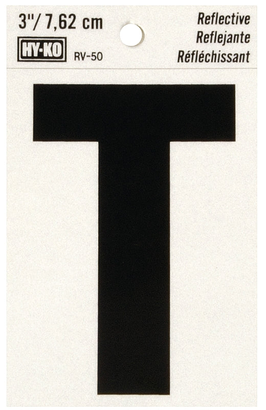 Hy-Ko Reflective Black Vinyl Adhesive Address Letter T, 3-in