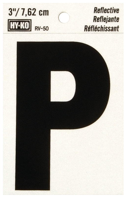 Hy-Ko Reflective Black/Silver Vinyl Address Letter P, 3-in Adhesive