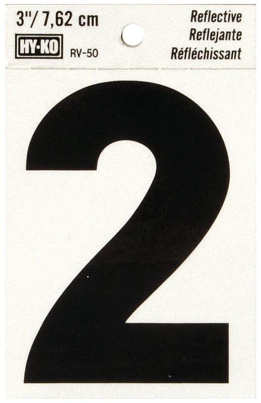 Hy-Ko Reflective Black Vinyl Adhesive House Number 2, 3-In