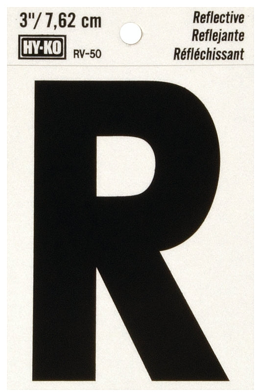 Hy-Ko Reflective Adhesive House Address Letter R, 3-In Black/Silver