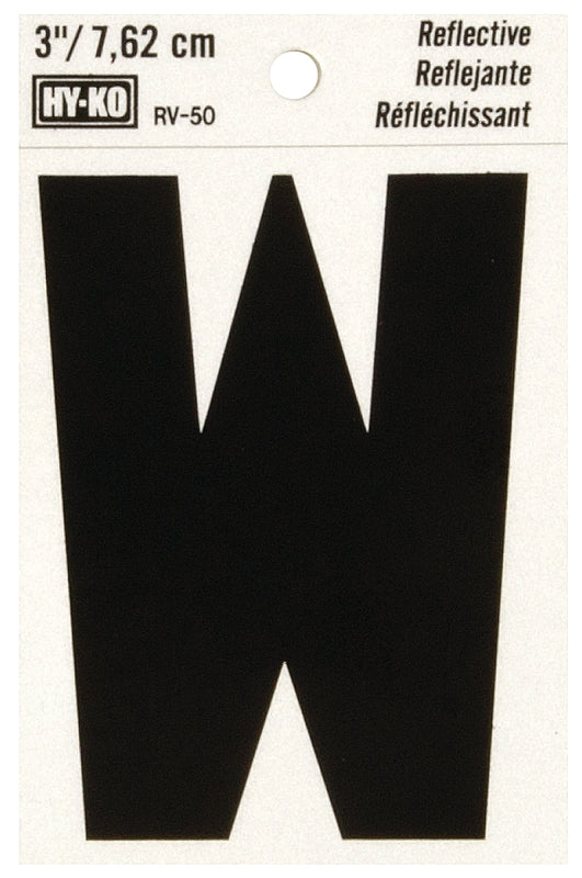 Hy-Ko Reflective Black Vinyl Adhesive Address Letter W, 3-in