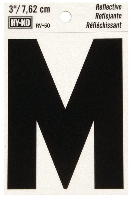 Hy-Ko Reflective Black Vinyl Letter M Self-Adhesive 3 In.