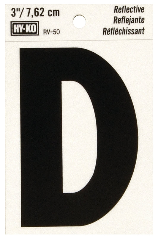Hy-Ko Reflective Black Vinyl Self-Adhesive Letter D 3 In.