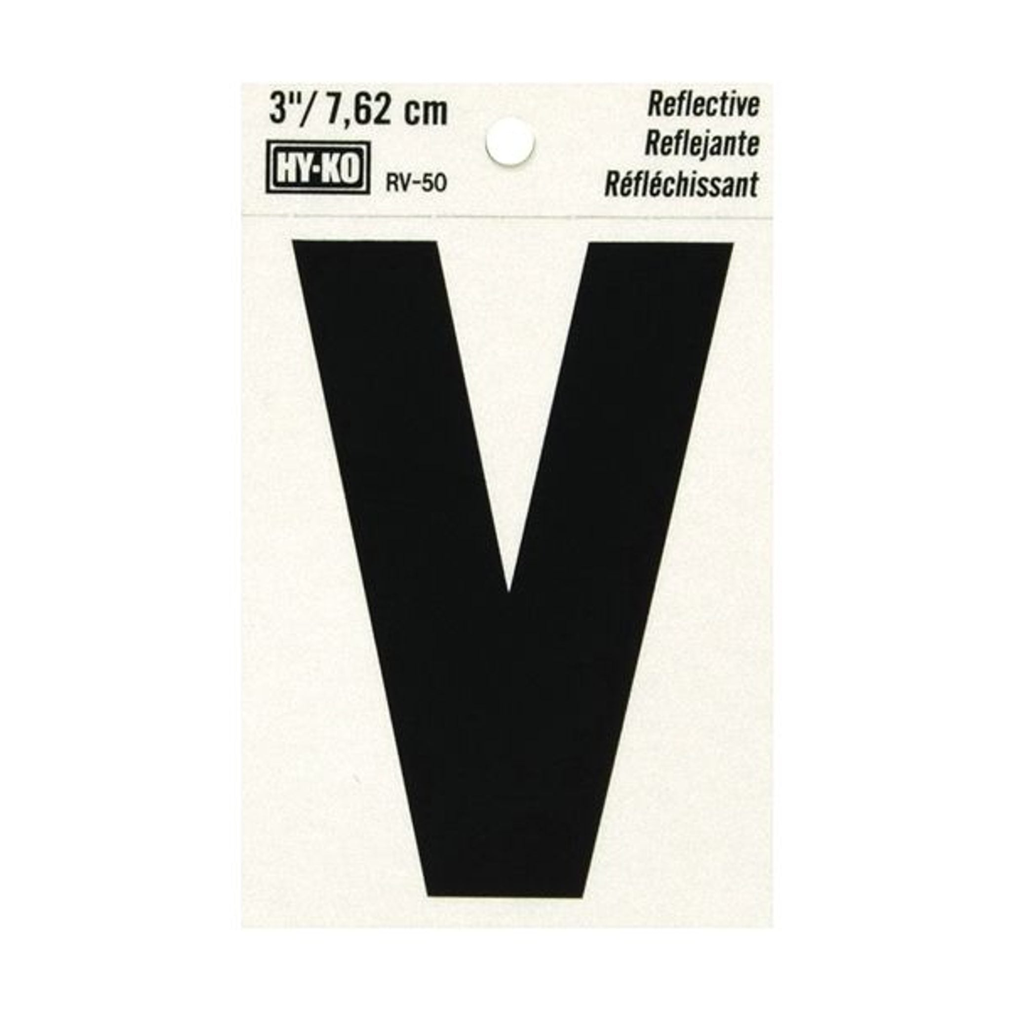Hy-Ko Reflective Black Vinyl Self-Adhesive Letter V, 3 In.