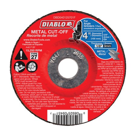 Diablo 4 in. Metal Cut-Off Disc, Aluminum Oxide, 5/8 in.