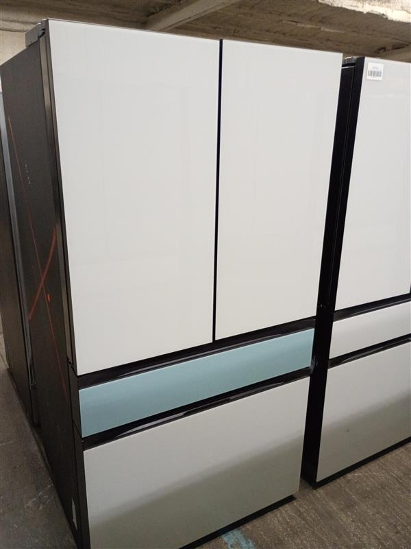 Bespoke 36 in. 29 cu. ft. Standard Depth 4-Door French Door Smart Refrigerator in White Glass with Beverage Center