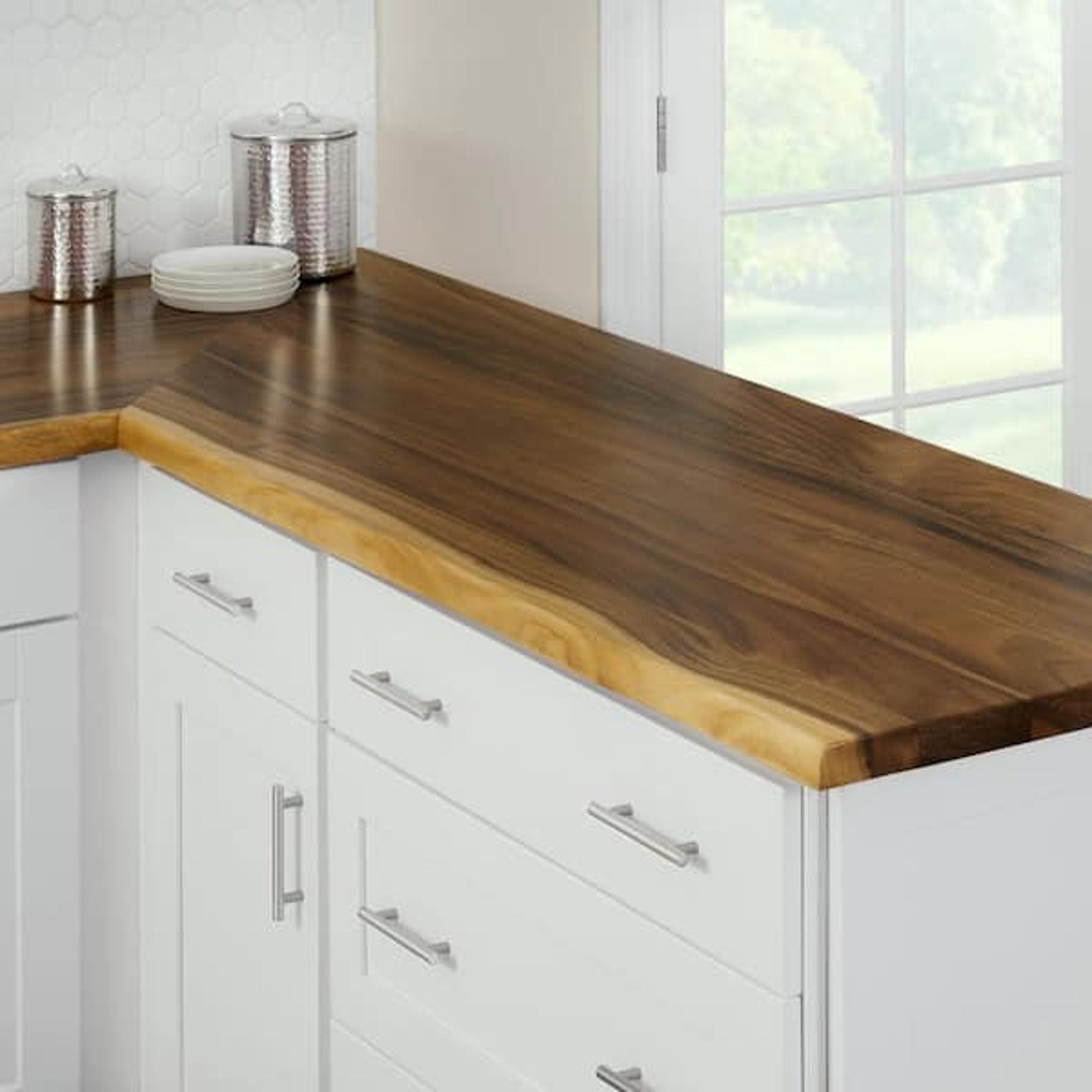 Hampton Bay 4 ft. Saman Wood Butcher Block Countertop, Live Edge
