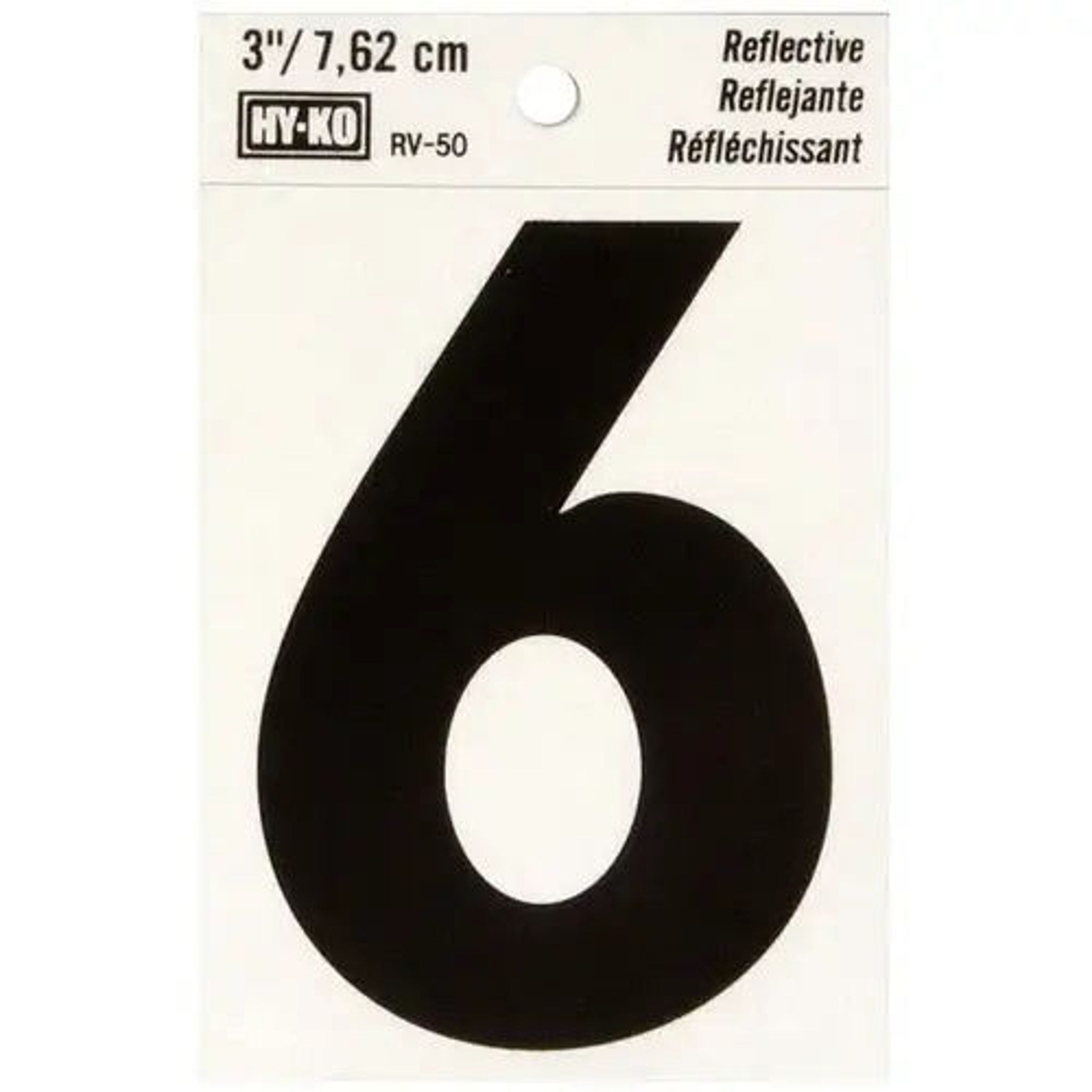 Hy-Ko Reflective Black Vinyl Adhesive House Number 6, 3-In