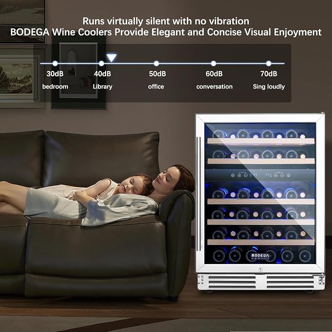 BODEGA 24 Inch Wine Cooler-46 Bottles Dual Zone Wine Fridge,41-68°F Wine Refrigerators Free standing, Built-in Compressor Mini Fridge