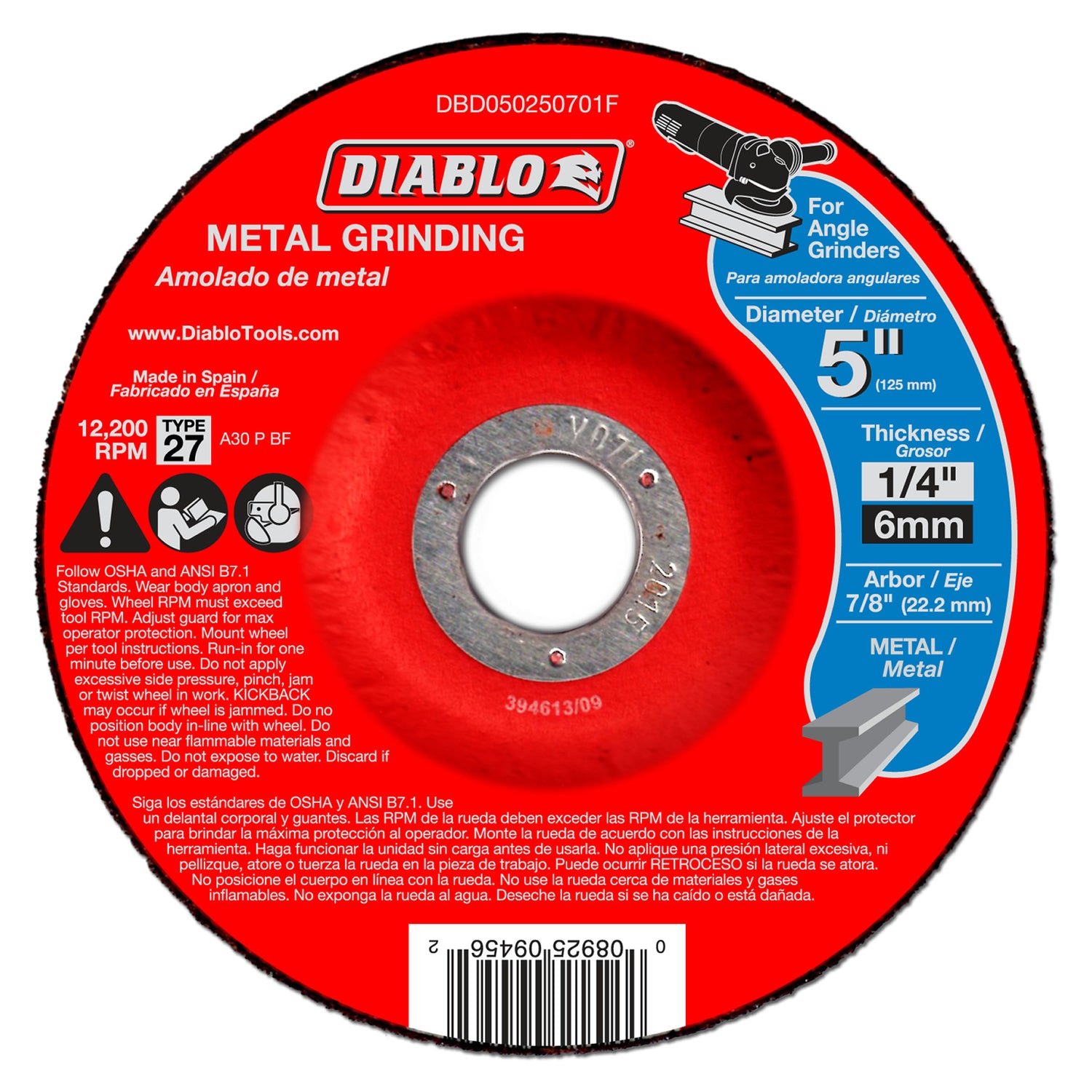 Diablo 5 in Aluminum Oxide Grinding Disc 7/8 in