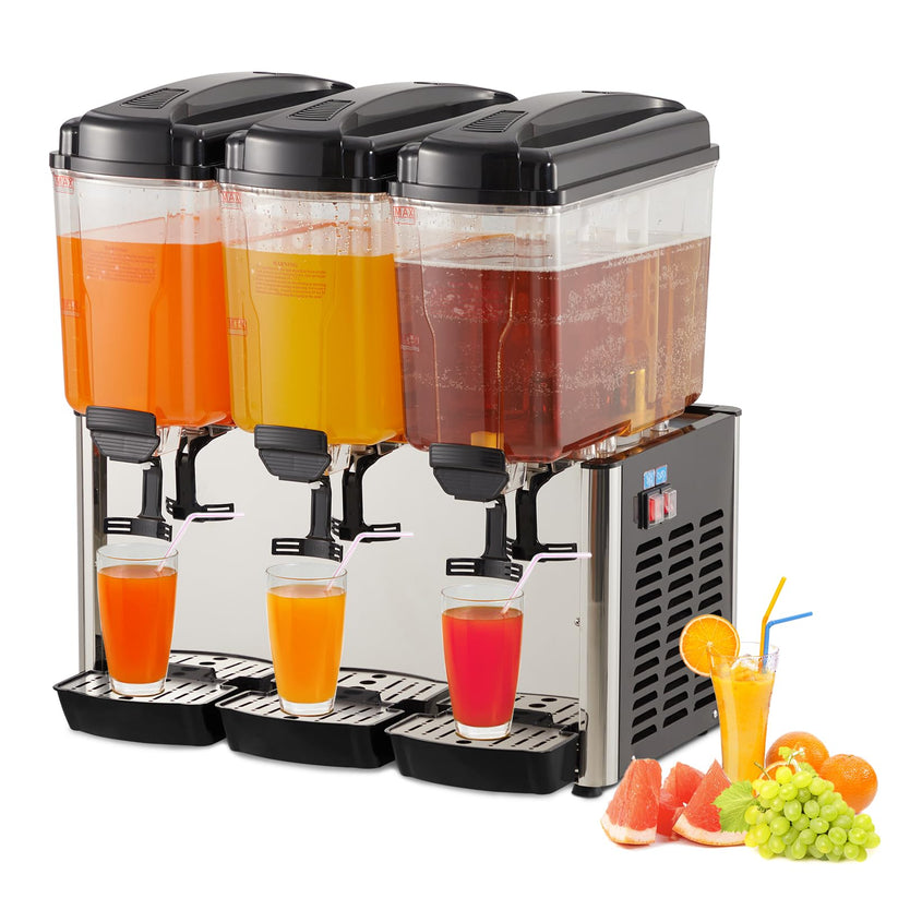 GARVEE 54L (14.4 Gallon) Commercial Juice Dispenser, 3 Tanks 350W, Stainless Steel Beverage Dispenser