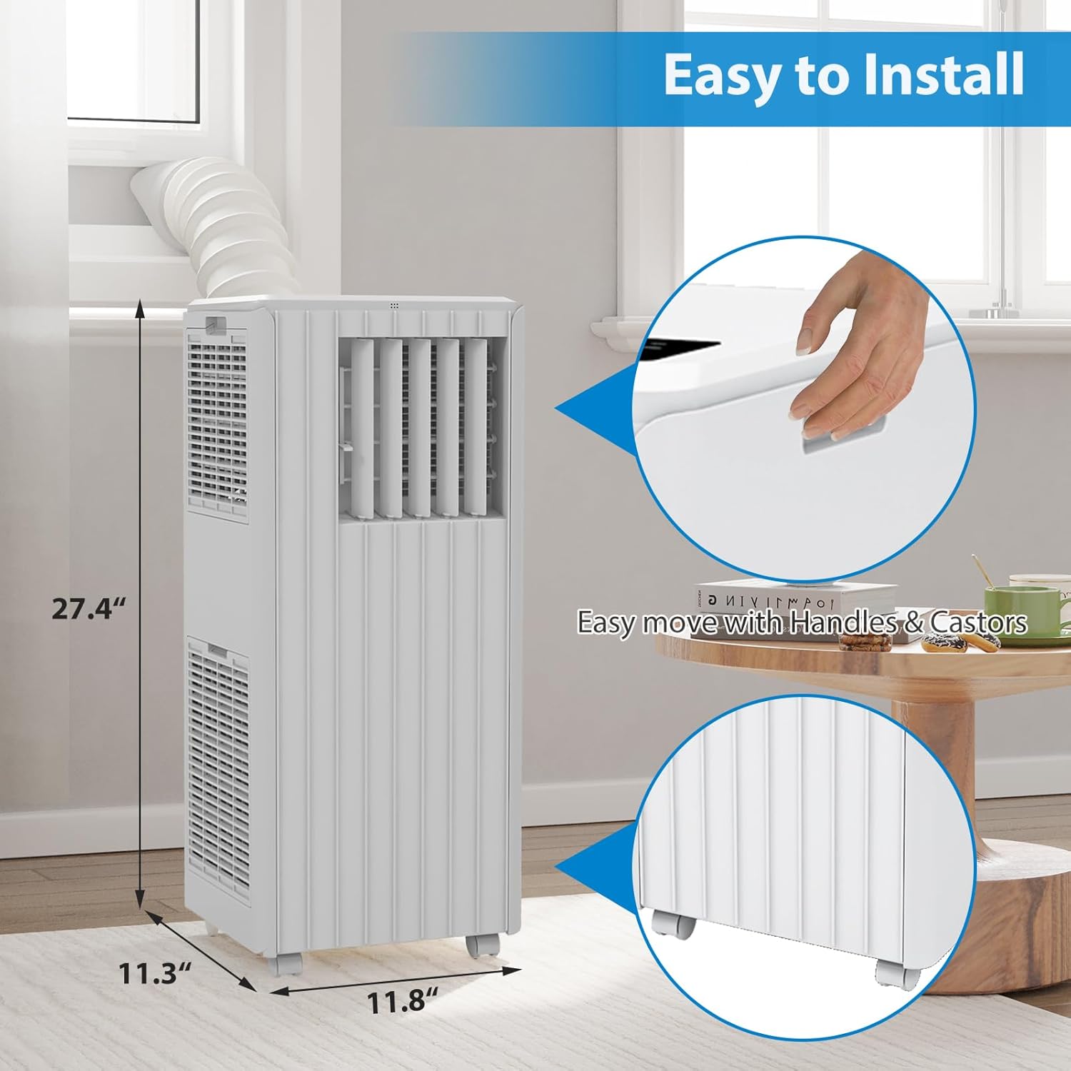 Acekool 8000Btus Portable Air Conditioner, 3 in 1 Portable AC Unit cools up to 350 Sq. Ft, Multi-function Mode, Dehumidifier, Fan Mode, Room Air Conditioner with Remote Control