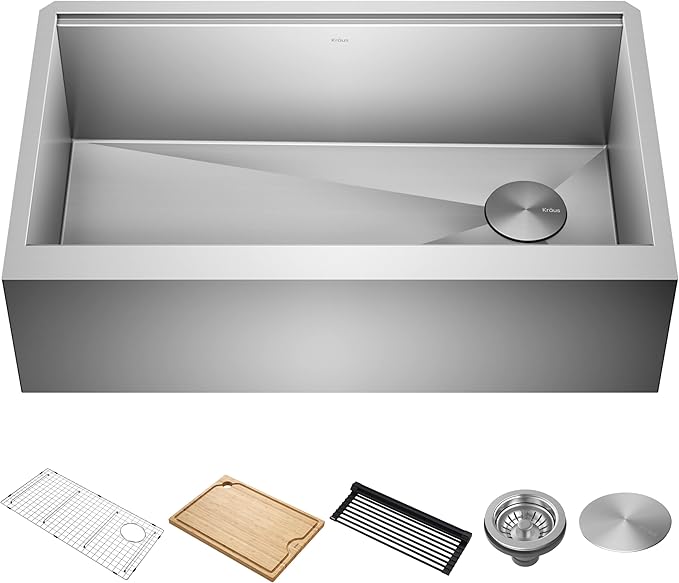 Kraus 33” Farmhouse Workstation Single Bowl Stainless Steel Sink