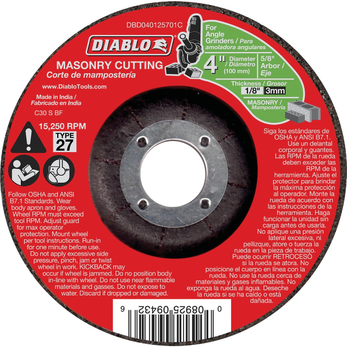 Diablo 4 in. Masonry Cut-Off Disc Silicon Carbide 5/8 in.