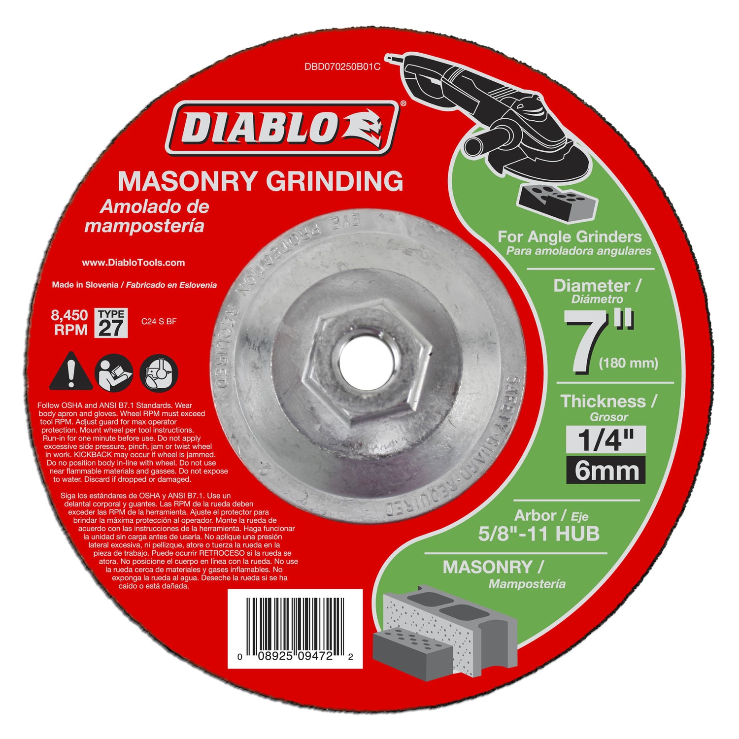 Diablo 7 in. Masonry Circular Cut-Off Disc, Silicon Carbide